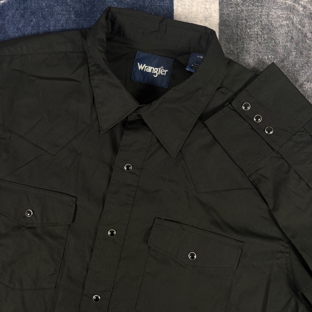 Wrangler Mens Black Long Sleeve Pearl Snap Western Shirt L Cowboy